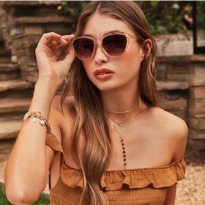 NEW Rachel Zoe Women's Nina Cat Eye Sunglasses in Nude-Crystal